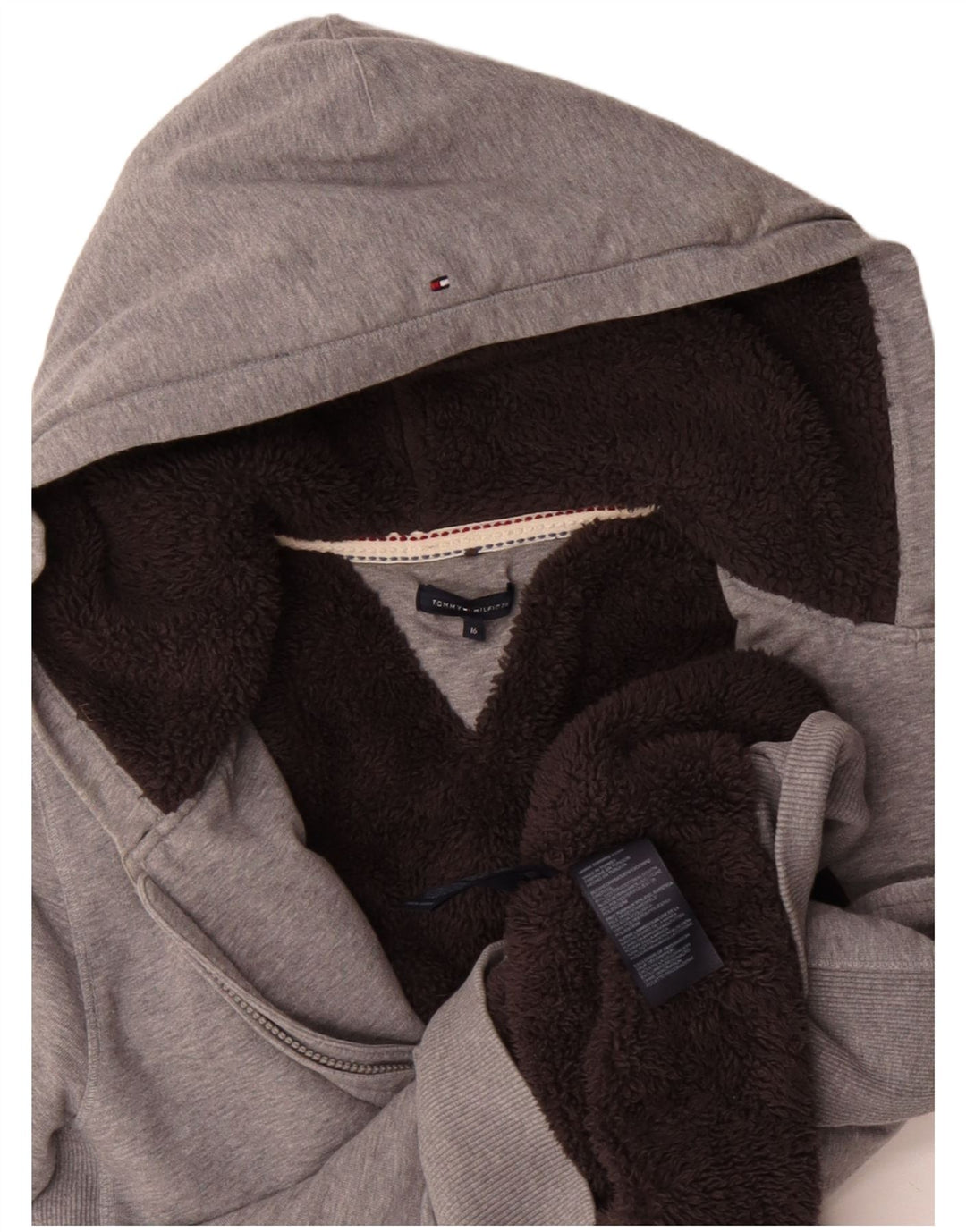 Tommy Hilfiger Suéter con capucha y cremallera Sherpa para niños 15-16 años Algodón gris