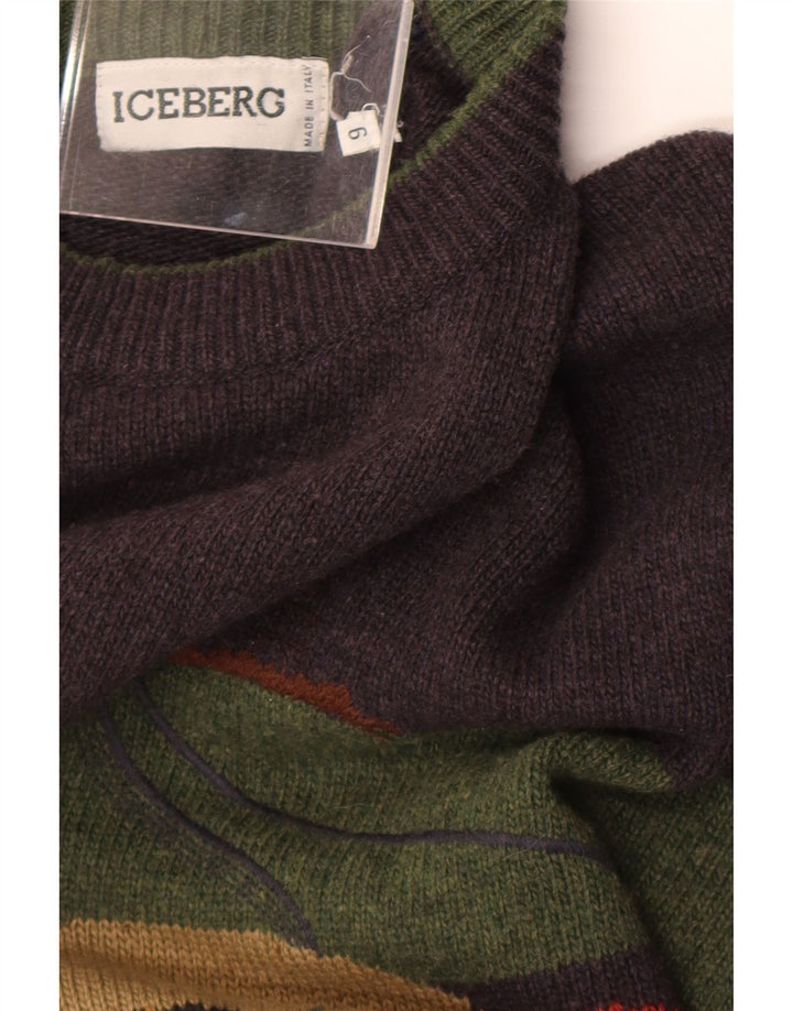 Iceberg Hombre Gráfico Cuello Redondo Jersey Suéter XL Gris Lana Retro