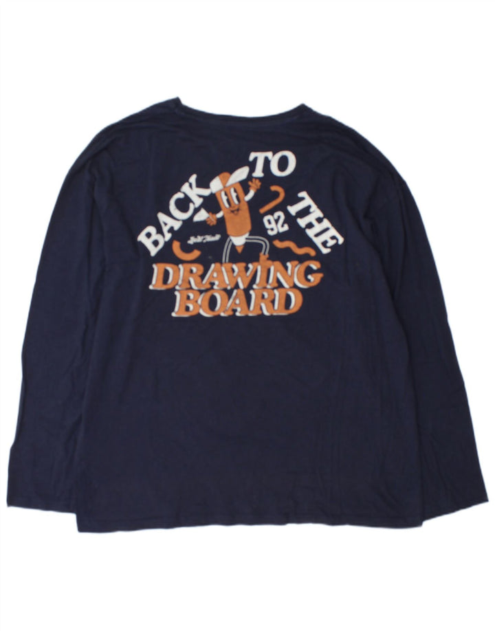 Jack & Jones Mens Graphic Top Manga Larga Grande Azul Marino Algodón