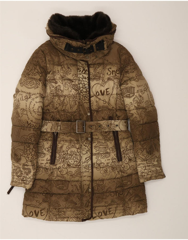 DESIGUAL Abrigo acolchado con estampado abstracto para mujer EU 38 Marrón medio