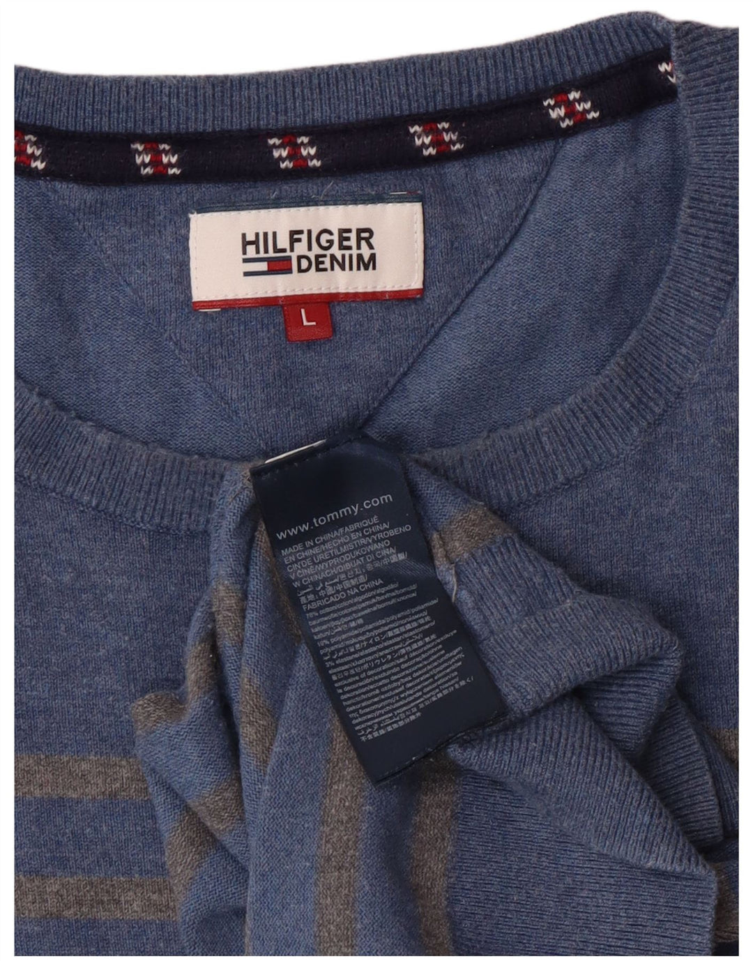 Tommy Hilfiger Jersey con Cuello Redondo para Hombre de algodón a Rayas Azul Grande