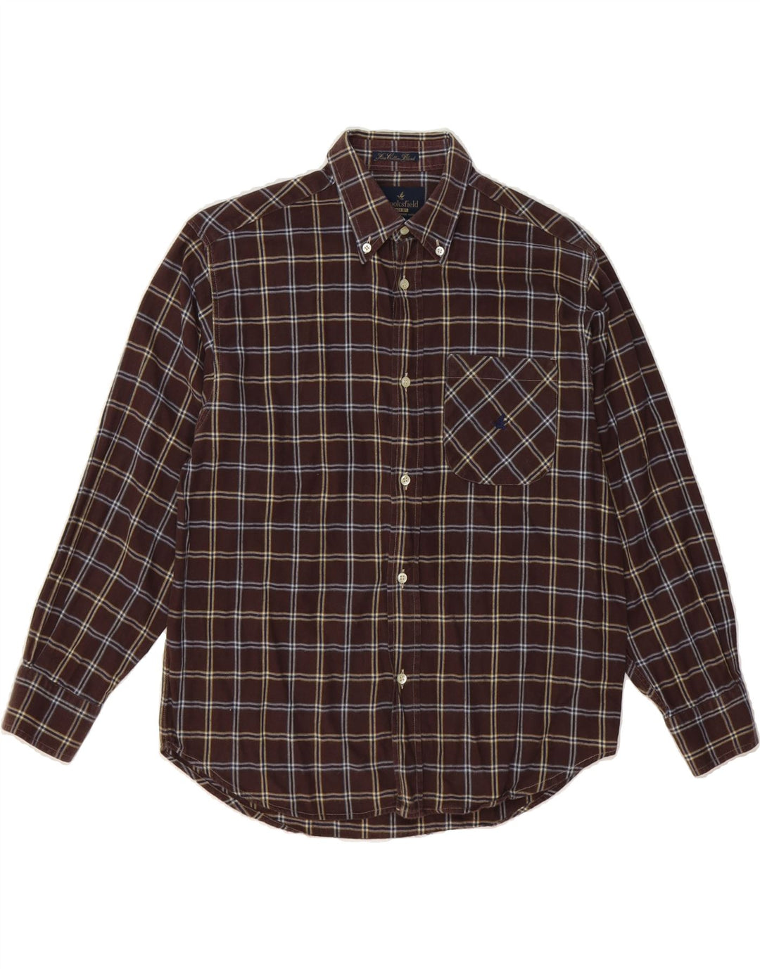 BROOKSFIELD Mens Flannel Shirt Size 40 Medium Brown Check Cotton Vintage Brooksfield and Second-Hand Brooksfield from Messina Hembry 