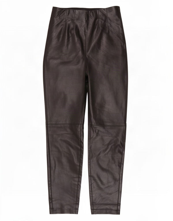 Zara Mujer Pantalones De Cuero Pitillo Pequeños W26 L27 Poliéster Negro