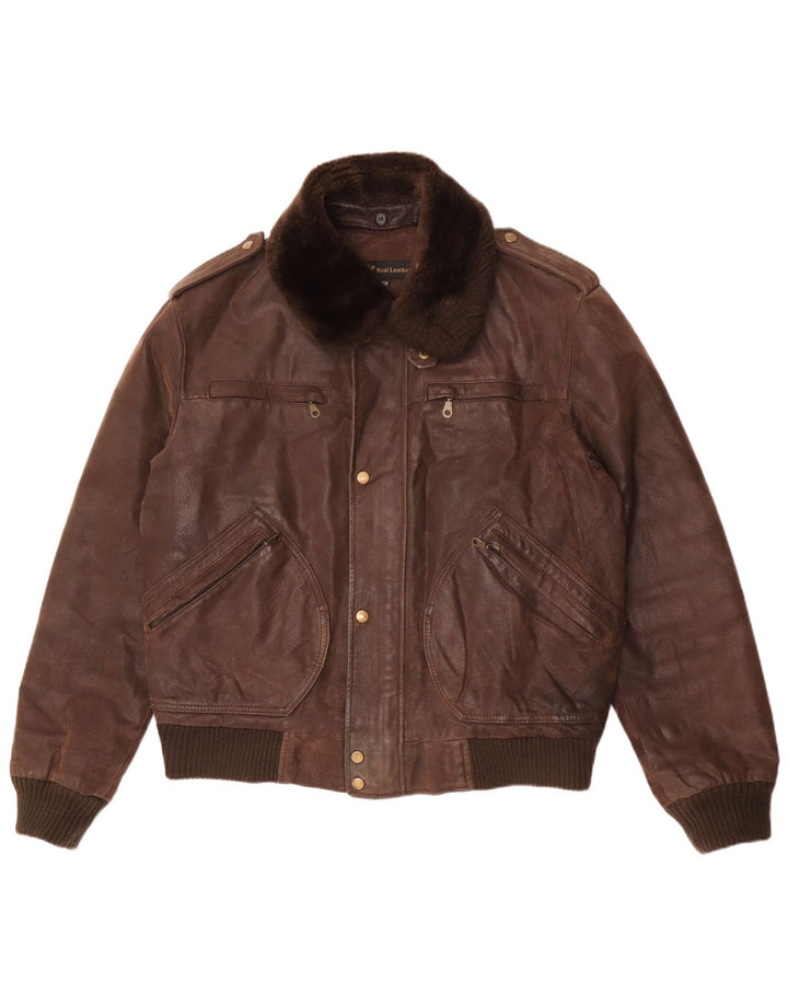 Vintage hombres cuero vuelo aviador chaqueta IT 50 cuero marrón grande