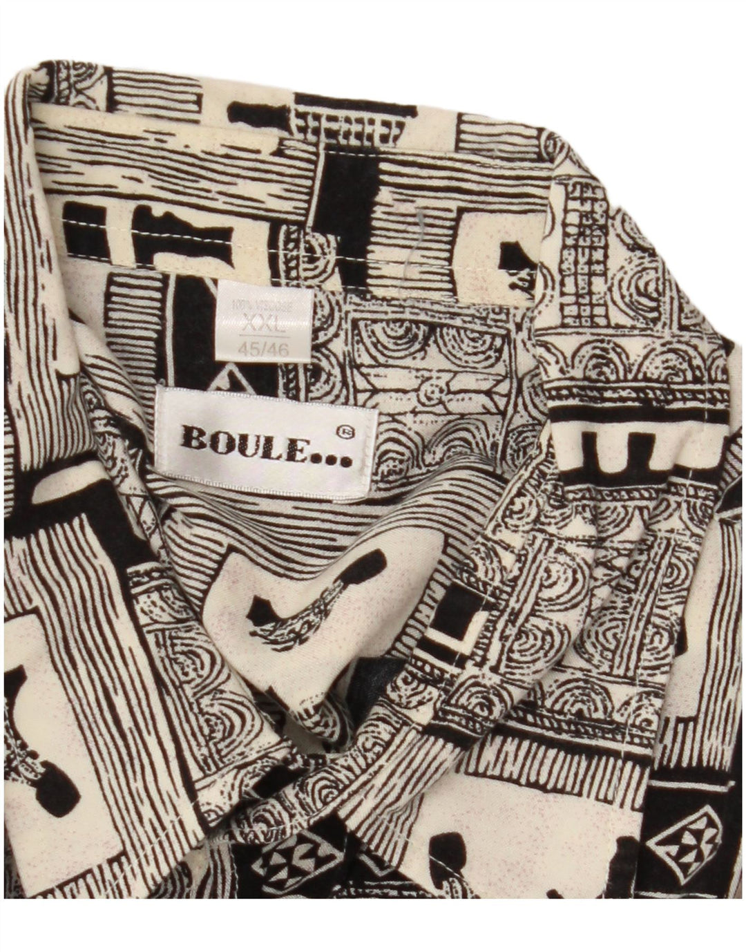 BOULEE Camisa Manga Corta Hombre Talla 45/46 2XL Viscosa Patchwork Negra