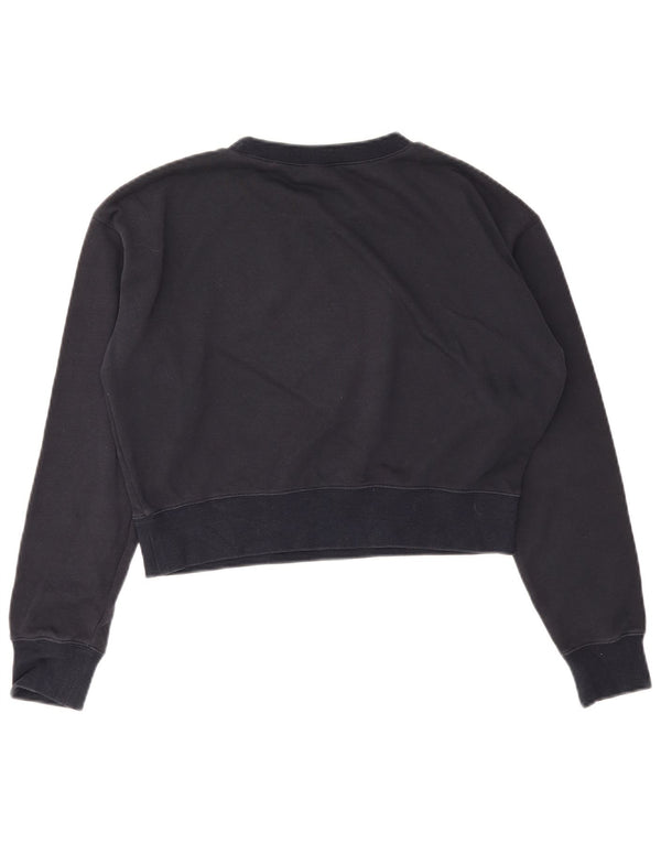 Champion Womens Crop Graphic Sweatshirt Jumper UK 16 Large Navy Blue