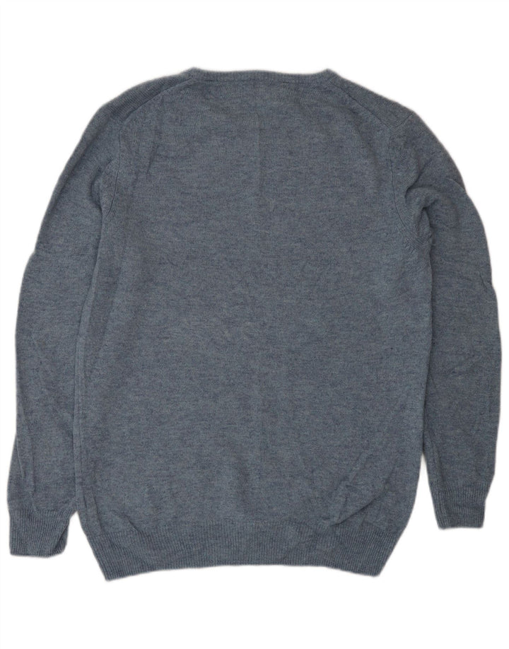 Marks & Spencer Jersey con cuello barco para hombre, jersey de lana azul medio clásico