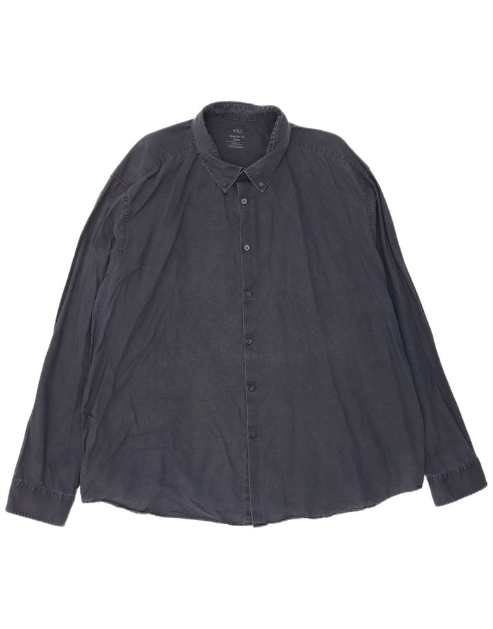 Marks & Spencer Camisa de corte regular para hombre 4XL Lino azul marino