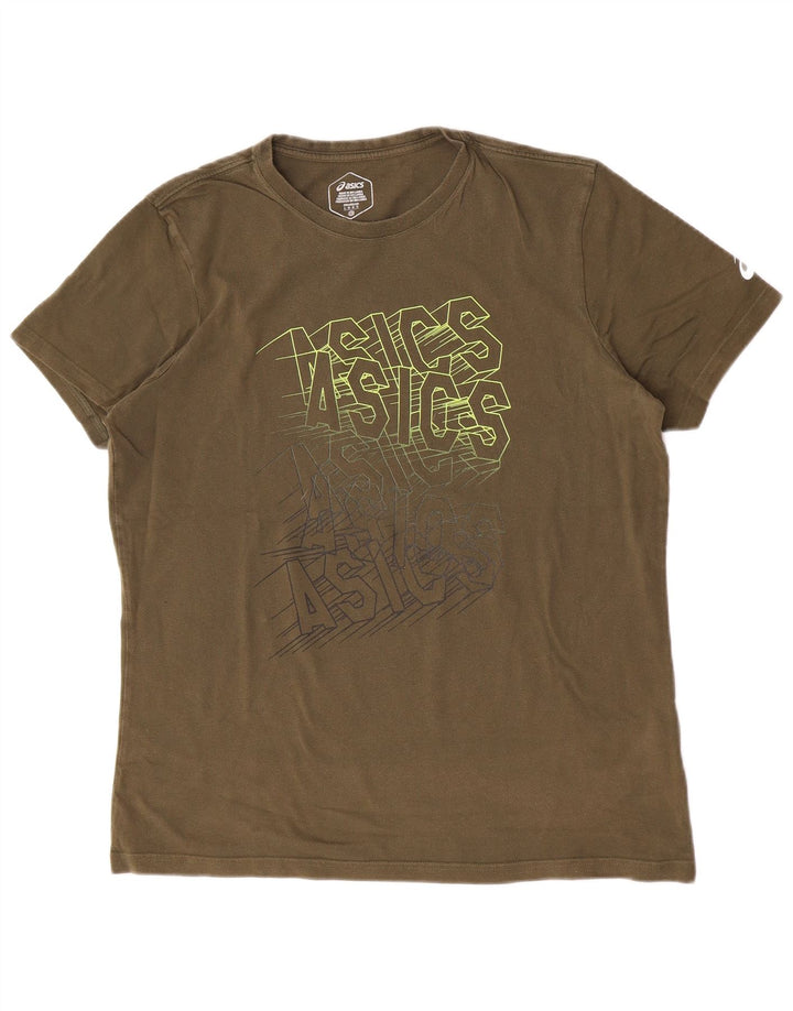 Asics - Camiseta gráfica para hombre, talla grande, color caqui, algodón