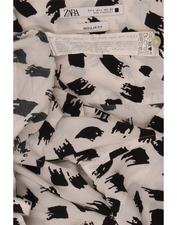 Zara Hombre Camisa Regular Fit De Manga Corta Grande Viscosa Moteada Blanca