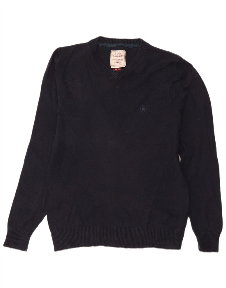 Jersey con cuello en V para hombre Fat Face Small Azul marino Algodón