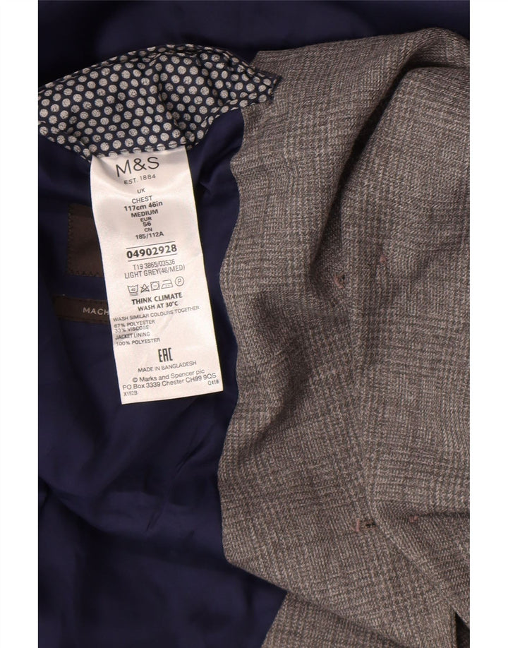 Marks & Spencer Chaqueta tipo blazer de 2 botones para hombre UK 46 XL Poliéster a cuadros gris
