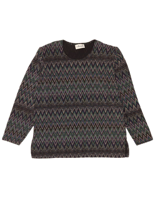 Vintage mujer manga larga blusa Top Reino Unido 16 grande multicolor Chevron