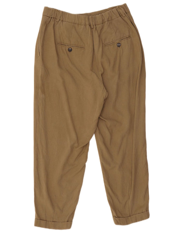 Zara Mujer Pantalón Capri Tapered Mediano W28 L23 Caqui Lyocell