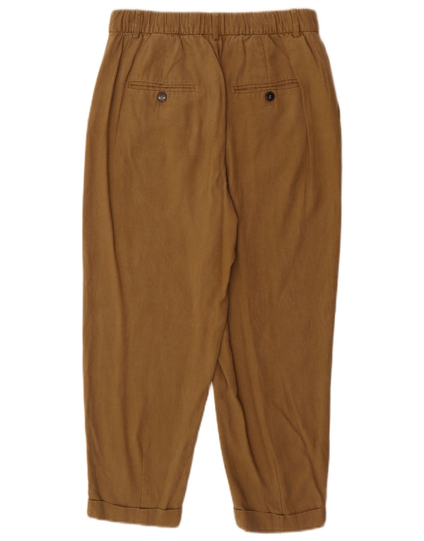 Zara Mujer Pantalones Cortos Cónicos De Cintura Alta Pequeño W26 L24 Beige Lyocell