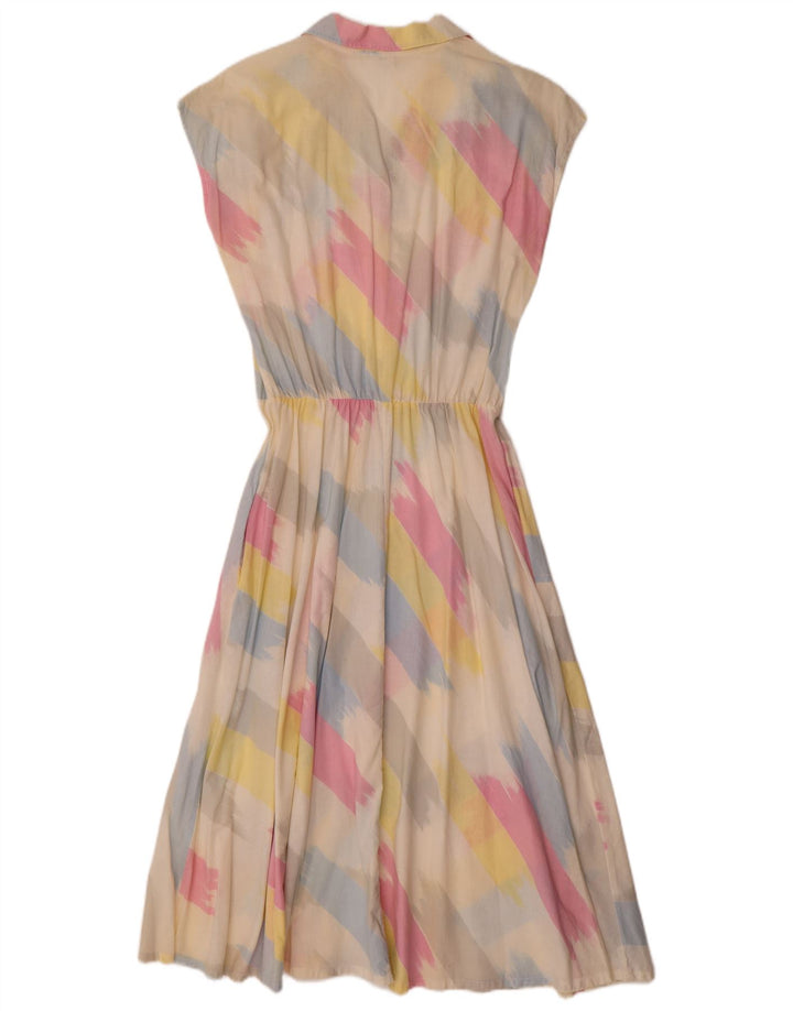 Vintage mujer A-Line vestido Reino Unido 14 medio multicolor rayas