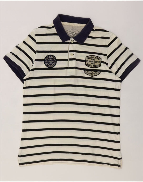 Jack & Jones Hombre Polo Gráfico Pequeño Blanco A Rayas