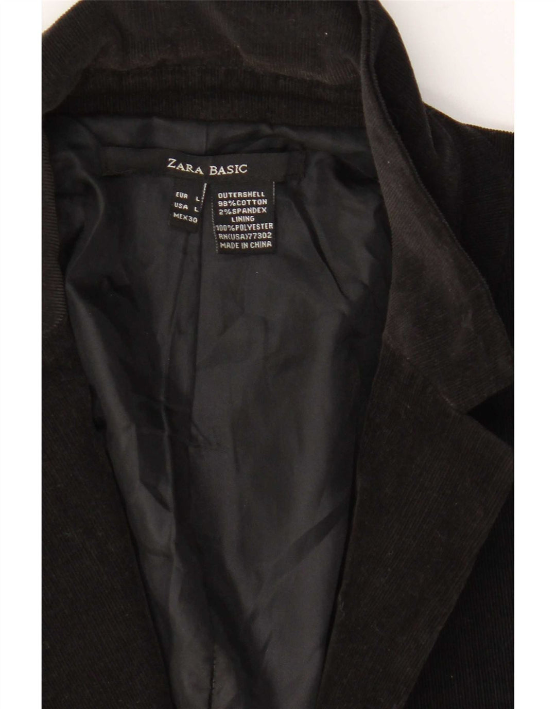 Zara Chaqueta Blazer De Pana Con 1 Botón Para Mujer UK 44 Grande Algodón Negro