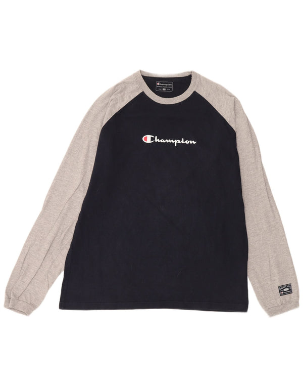 Champion Camiseta gráfica para hombre de manga larga 2XL Azul marino Colorblock Algodón