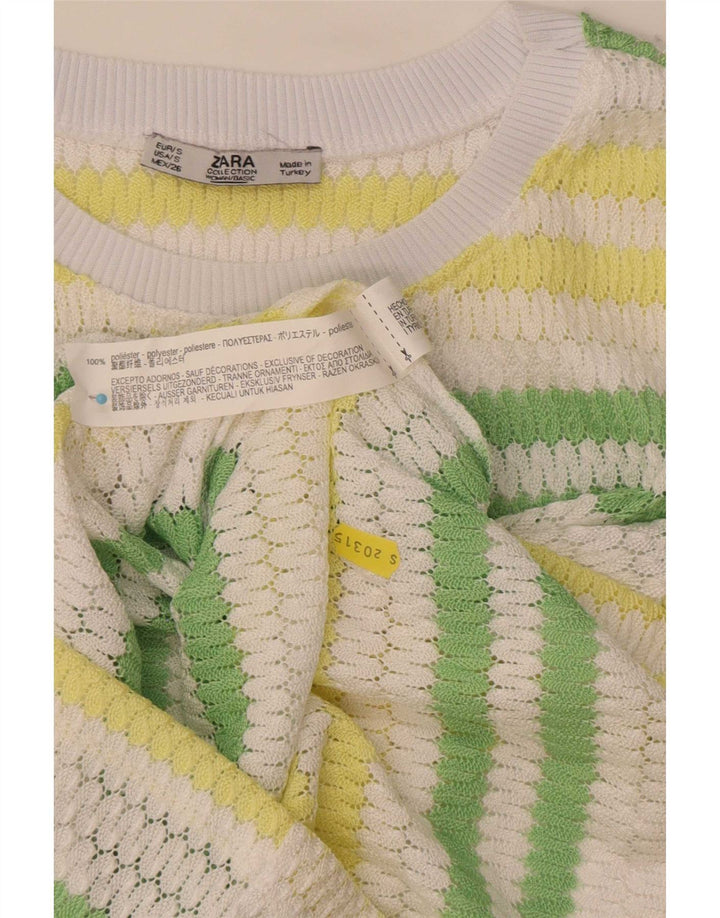 Zara Mujer Blusa De Punto Top UK 10 Small Poliéster A Rayas Multicolor