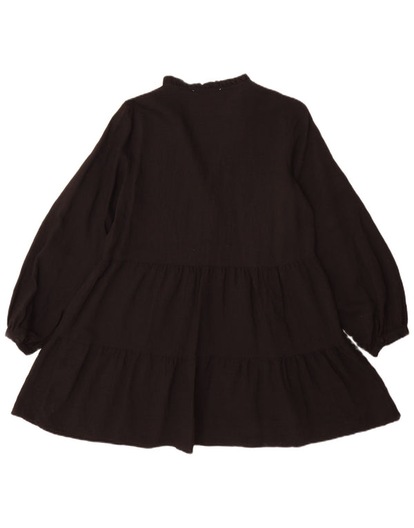 Zara Vestido Escalonado De Manga Larga para Mujer UK 40 Small Viscosa Negra