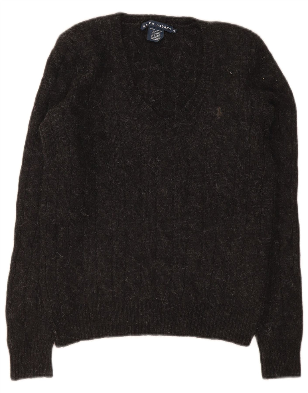 Ralph Lauren suéter con cuello en V para mujer UK 12 lana gris medio
