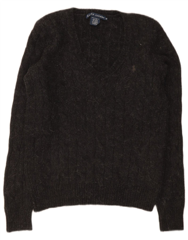 Ralph Lauren suéter con cuello en V para mujer UK 12 lana gris medio