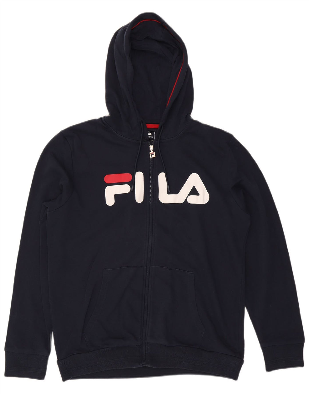 FILA Sudadera con capucha y cremallera gráfica para hombre, tamaño grande, algodón azul marino