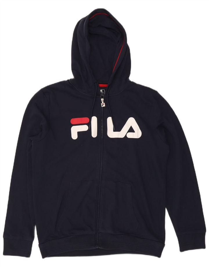 FILA Sudadera con capucha y cremallera gráfica para hombre, tamaño grande, algodón azul marino