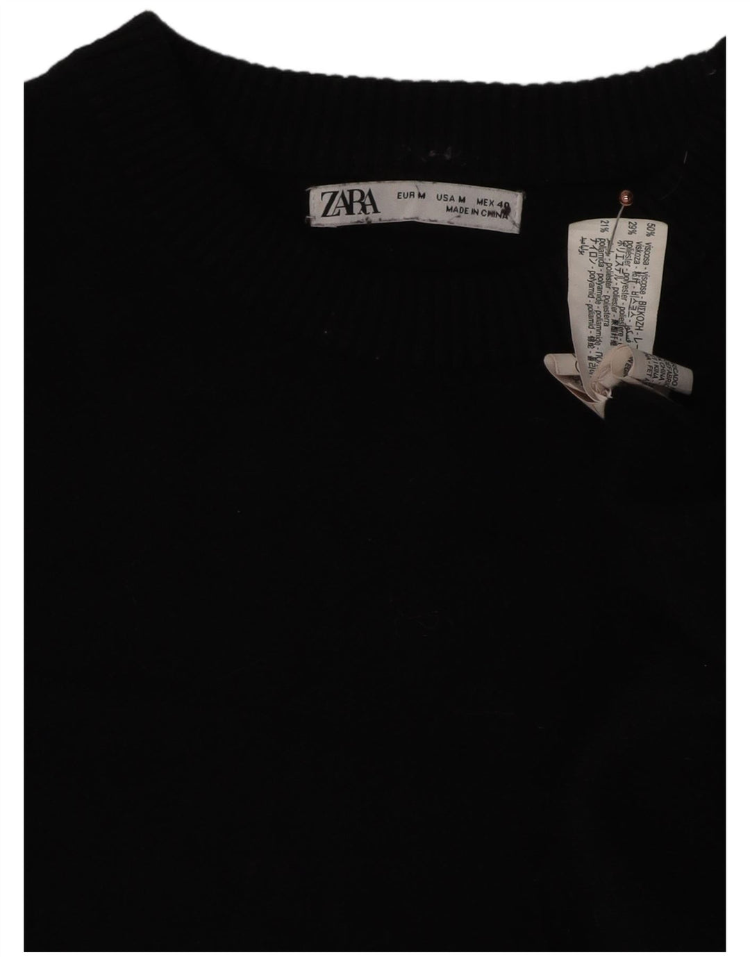 Zara - Jersey de cuello redondo para mujer, talla 40, talla mediana, viscosa negra