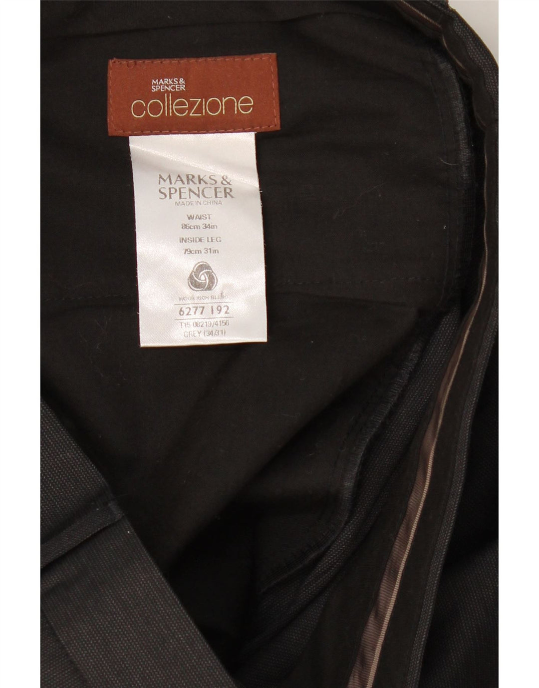 MARKS & SPENCER Pantalón de traje recto para hombre W34 L31 Lana gris