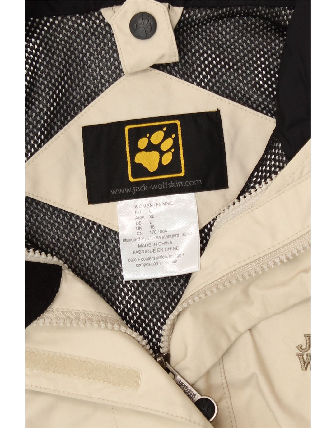 Jack Wolfskin Chaqueta impermeable con capucha para mujer UK 46 Large Off White Polyamide