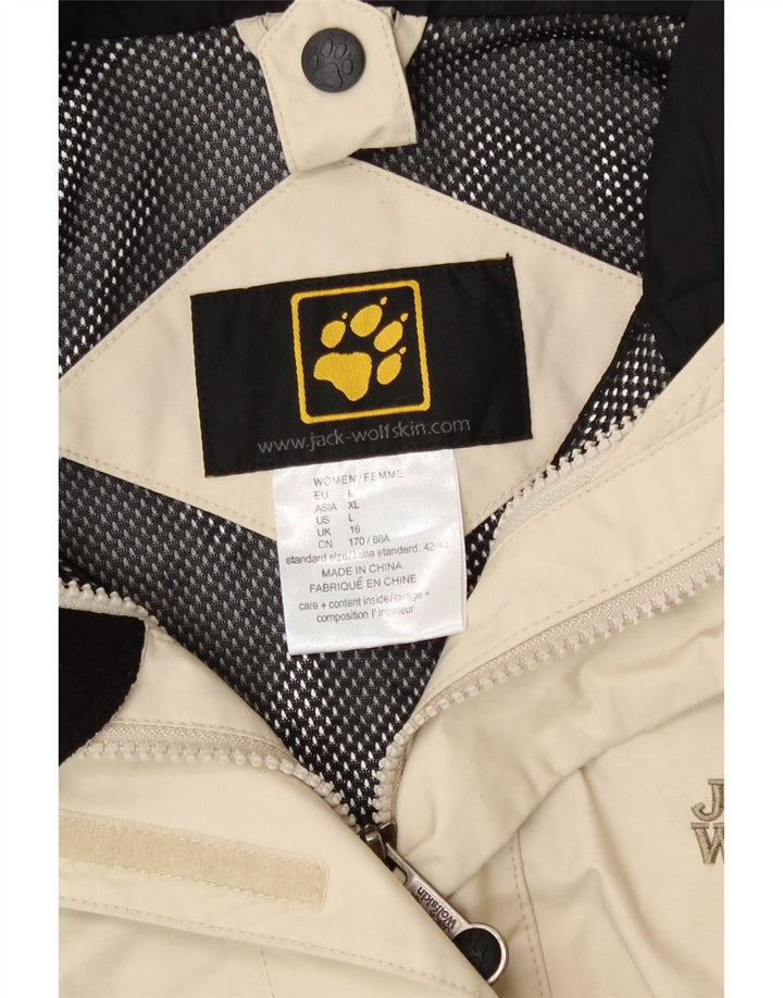 Jack Wolfskin Chaqueta impermeable con capucha para mujer UK 46 Large Off White Polyamide