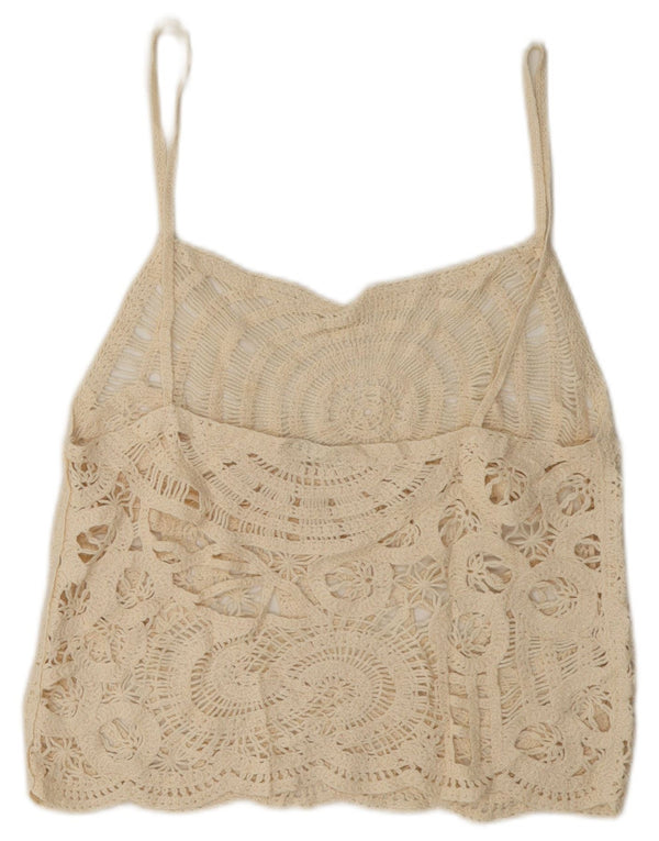 Zara Top Cami De Ganchillo Transparente Para Mujer UK 46 Grande Blanco Roto