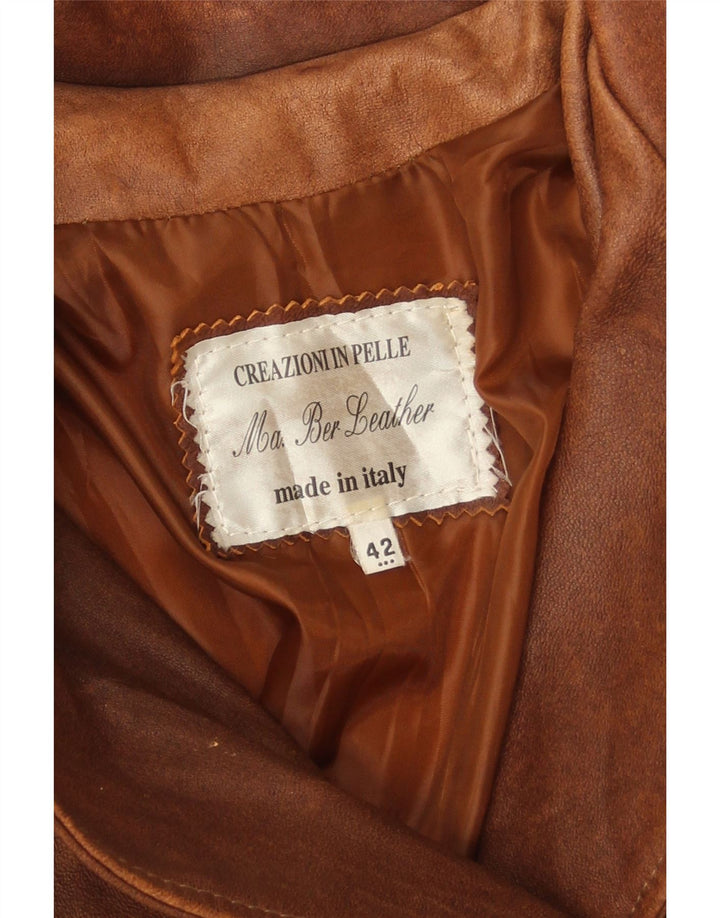 Vintage mujer abrigo de cuero de doble pecho IT 42 cuero marrón medio
