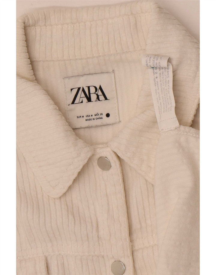 Zara Mujer Camisa De Pana Extragrande Reino Unido 44 Algodón Blanco Mediano