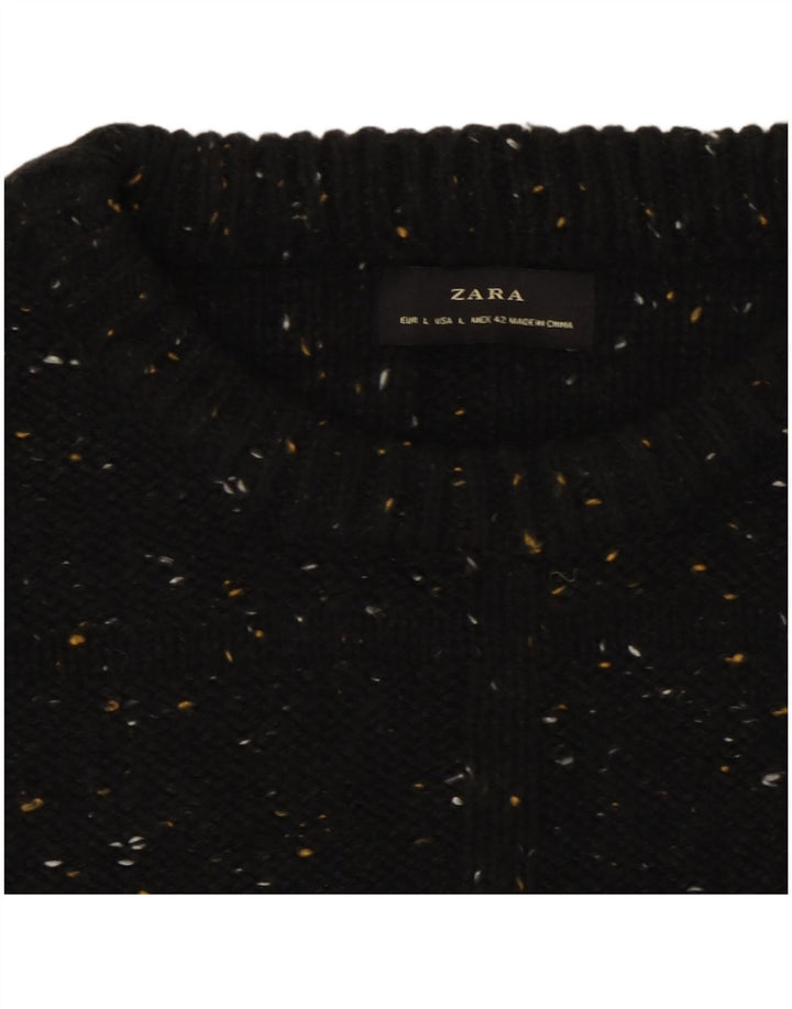 Zara Hombre Jersey De Cuello Redondo Jersey Grande De Algodón Moteado Negro