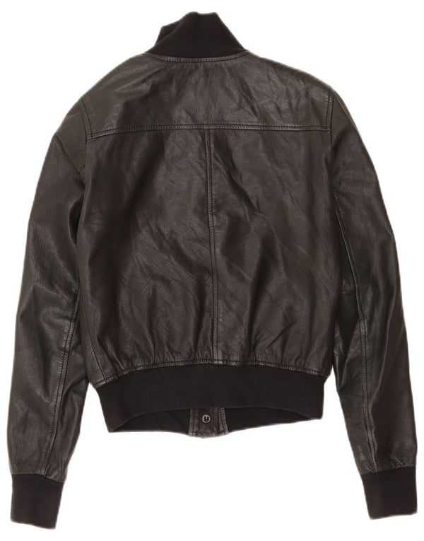 Vintage mujer crop chaqueta de cuero IT 38 XS cuero negro