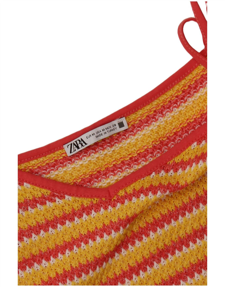 Zara Mujer Vestido De Verano UK 42 Mediano Rayas Amarillas