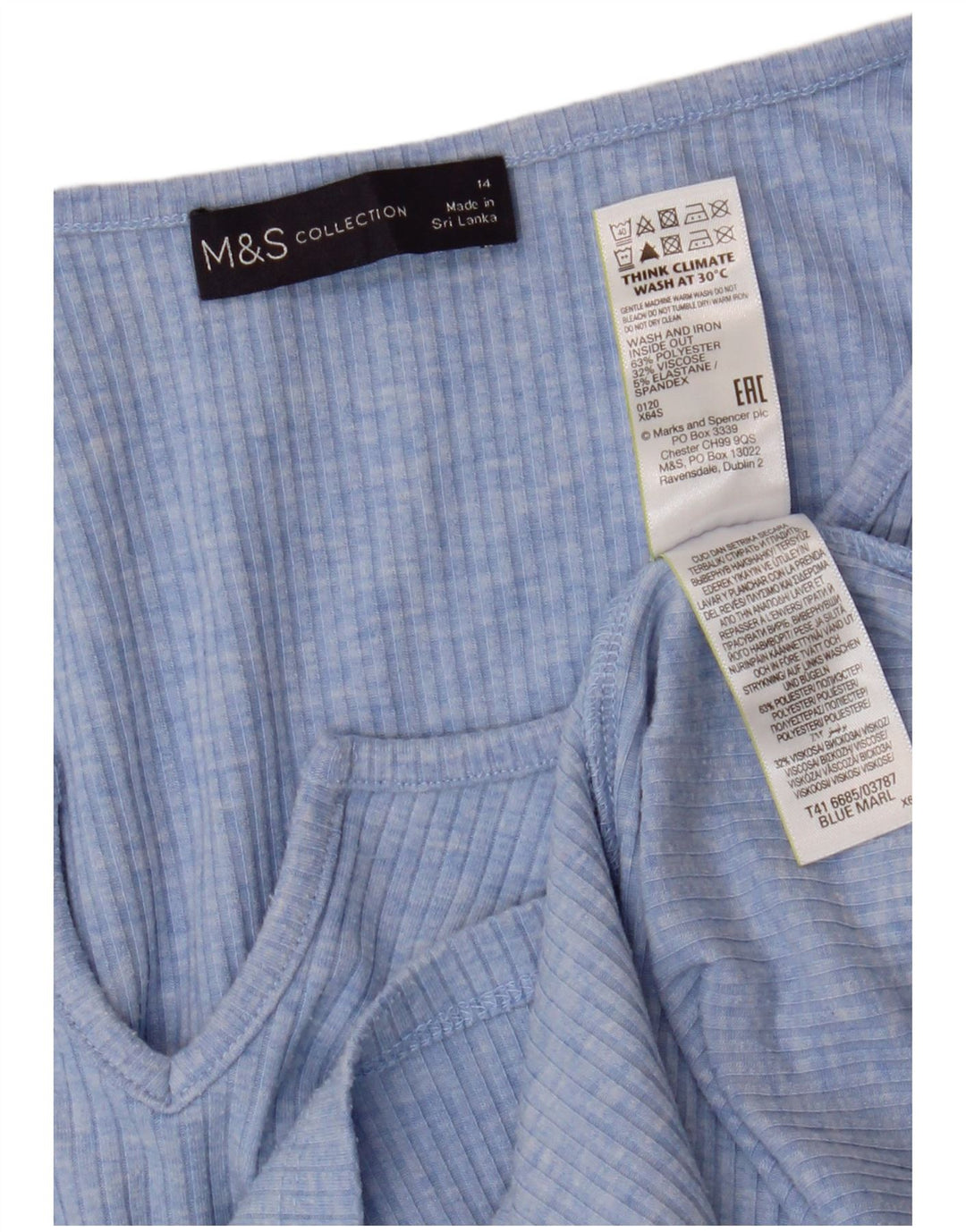 Marks & Spencer Top para mujer de manga larga UK 44 Poliéster azul grande