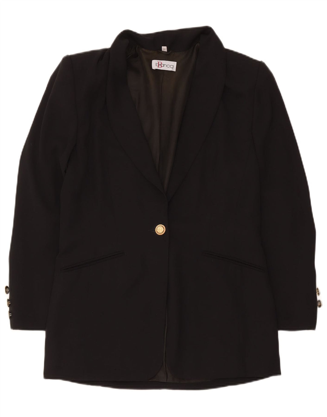Bianca Chaqueta tipo blazer larga con 1 botón para mujer EU 36 Small Poliéster negro