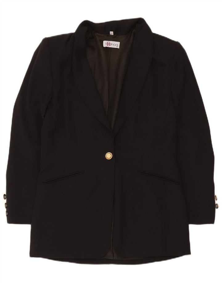 Bianca Chaqueta tipo blazer larga con 1 botón para mujer EU 36 Small Poliéster negro