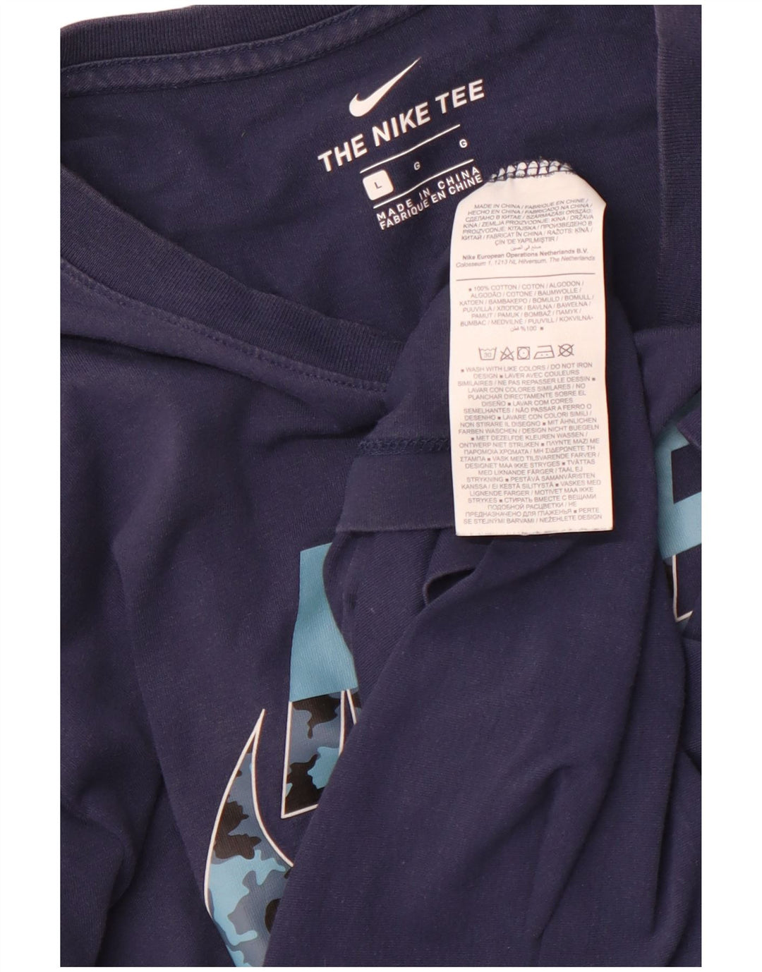 NIKE Camiseta gráfica para hombre Top grande de algodón azul marino