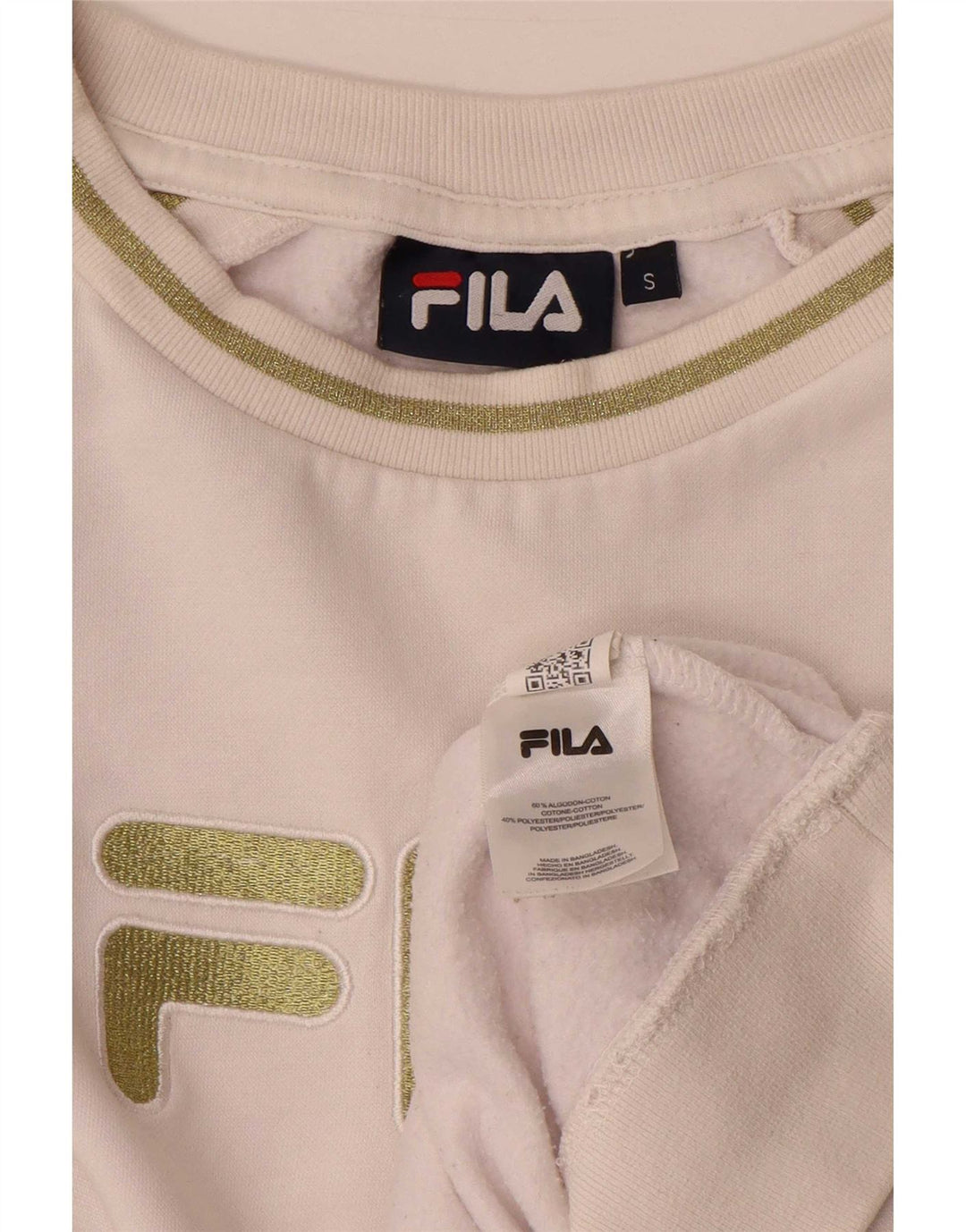 Fila Mujer Gráfico Sudadera De Gran Tamaño Jersey Reino Unido 10 Pequeño Algodón Blanco