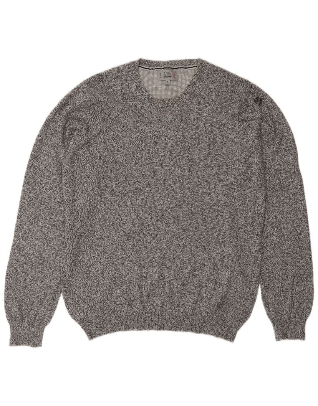 Marks & Spencer Jersey con cuello redondo para hombre, talla pequeña, gris moteado