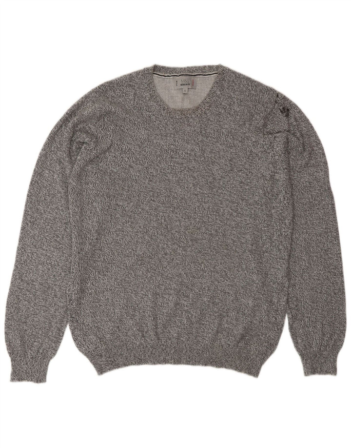 Marks & Spencer Jersey con cuello redondo para hombre, talla pequeña, gris moteado