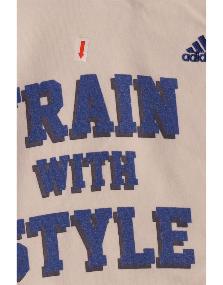 ADIDAS Jersey con capucha gráfica para mujer Reino Unido 12 Algodón blanco mediano