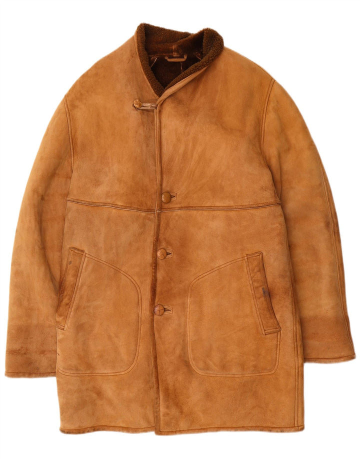 Vintage hombres shearling chaqueta Reino Unido 38 marrón medio