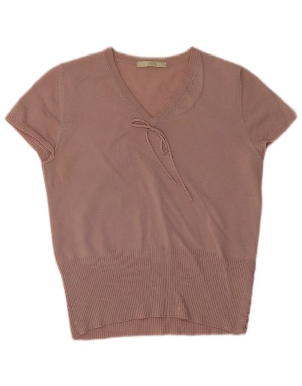 Marks & Spencer Jersey de Manga Corta con Cuello en V para Mujer UK 44 Grande Rosa