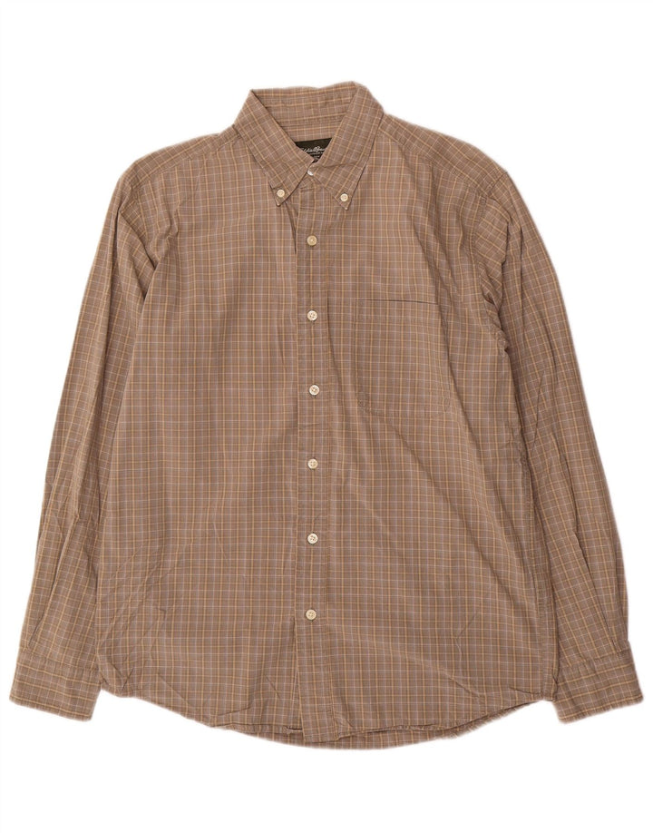 EDDIE BAUER Camisa Hombre Algodón Cuadros Gris Pequeño